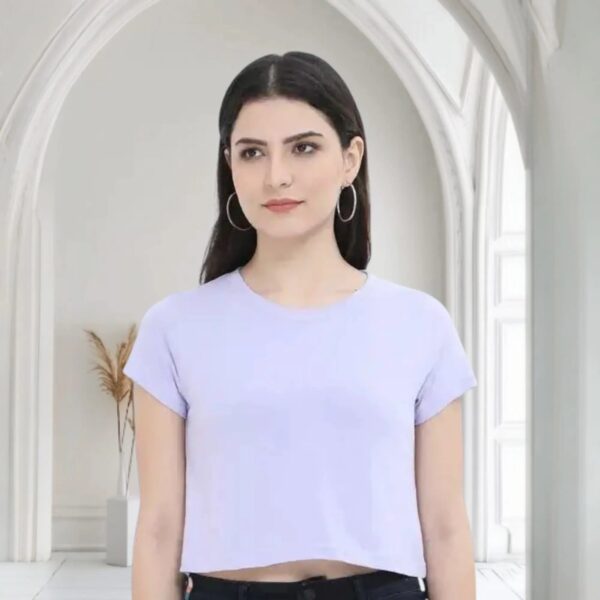 Women Crop Top Lavender Plain Color - Image 3