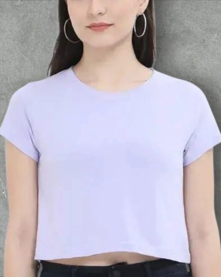 Women Crop Top Lavender Plain Color