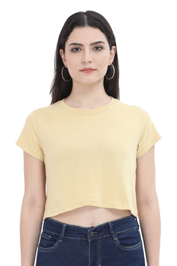 Women Crop Top Beige Plain Color - Image 1