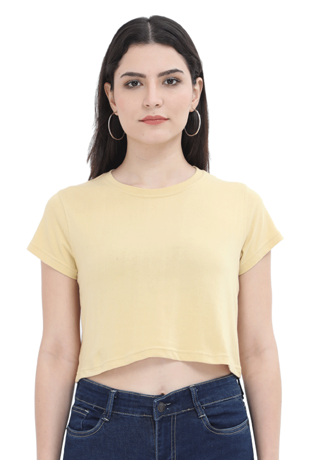 Women Crop Top Beige Plain Color