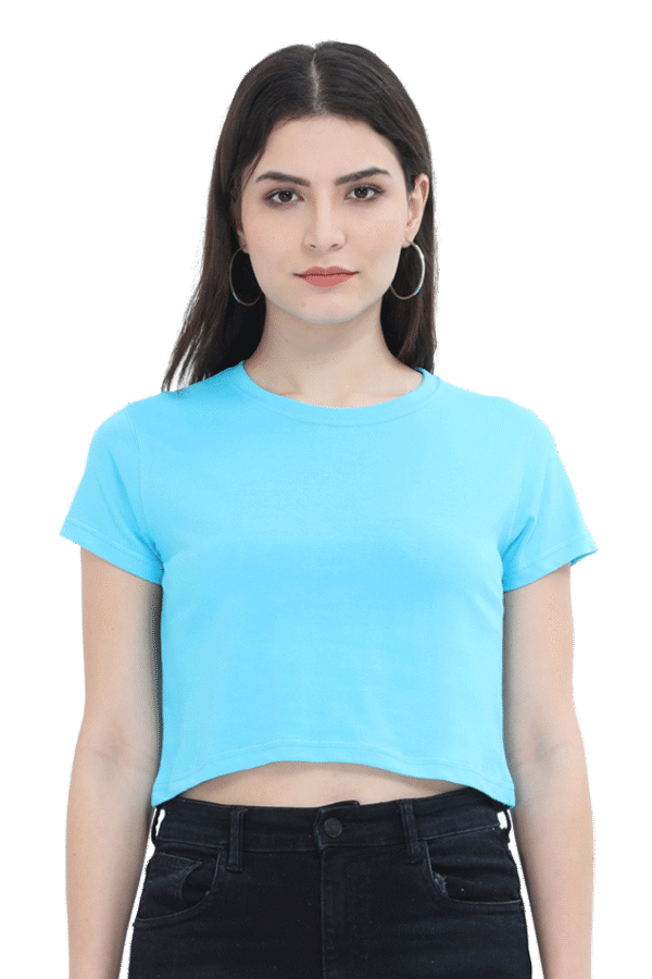 Women Crop Top Sky Blue Plain Color - Image 1