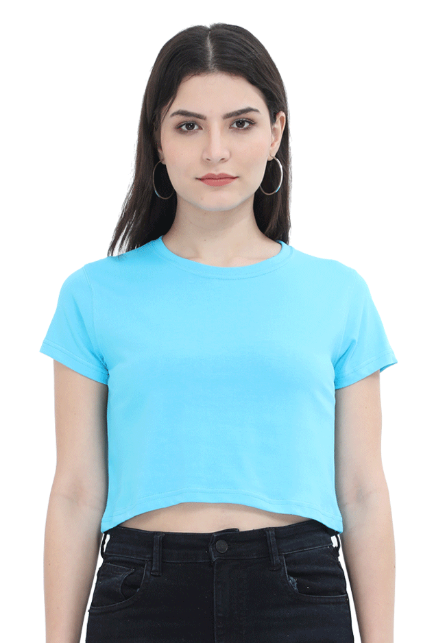 Women Crop Top Sky Blue Plain Color