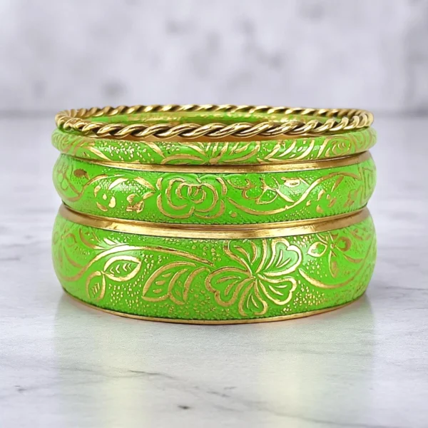 Spring Meadow Light Green Metal Bangles Set - Image 1