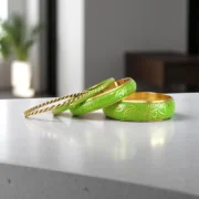 Spring Meadow Light Green Metal Bangles Set - Image 4