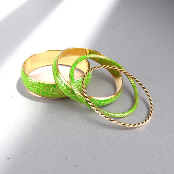 Spring Meadow Light Green Metal Bangles Set - Image 3