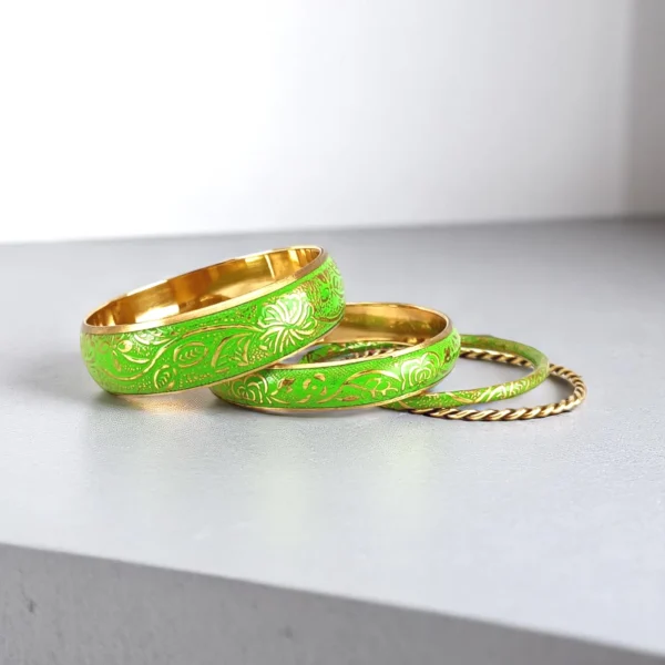 Spring Meadow Light Green Metal Bangles Set - Image 2