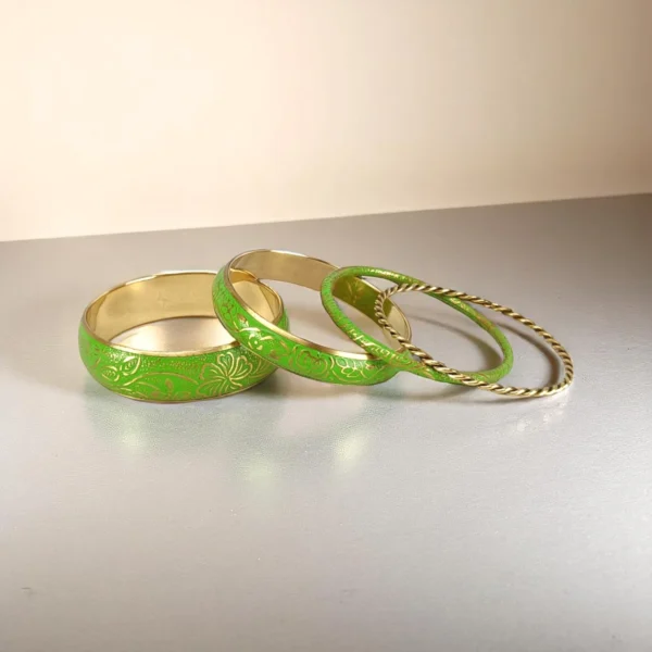 Spring Meadow Light Green Metal Bangles Set - Image 5