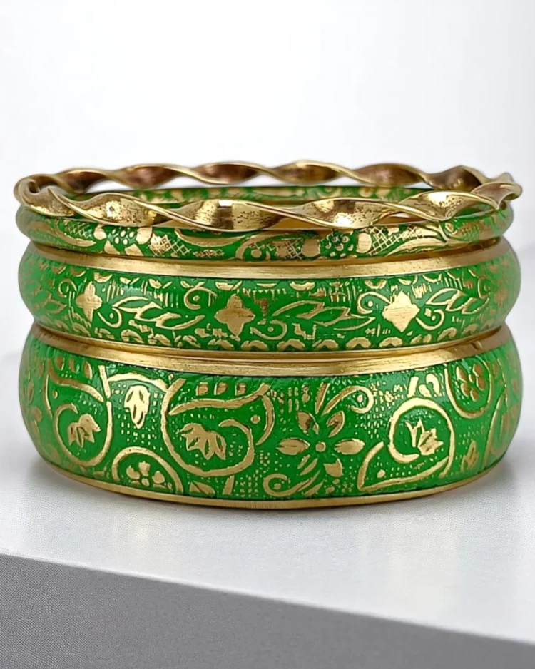 Sheltered Meadow Green Color Brass Bangles Set