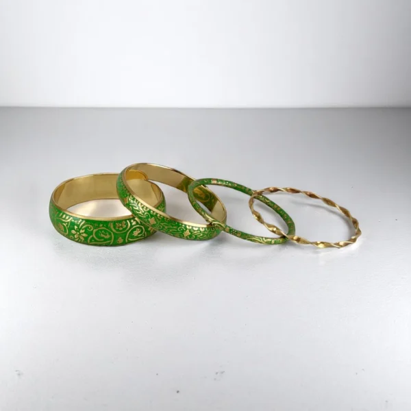 Sheltered Meadow Green Color Brass Bangles Set - Image 3