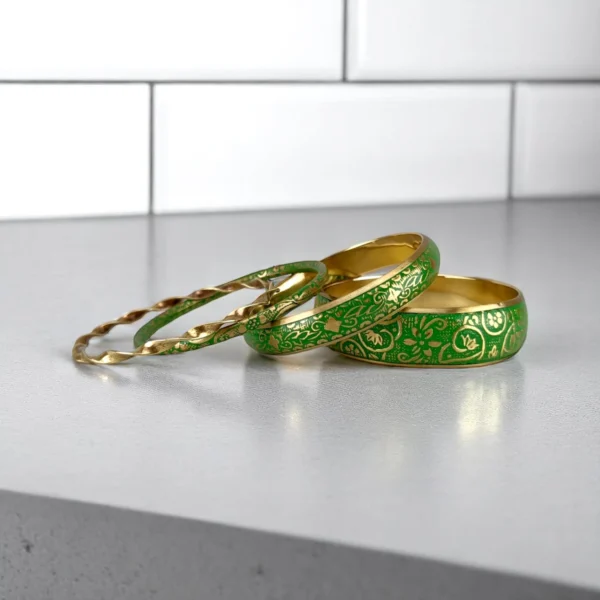 Sheltered Meadow Green Color Brass Bangles Set - Image 2