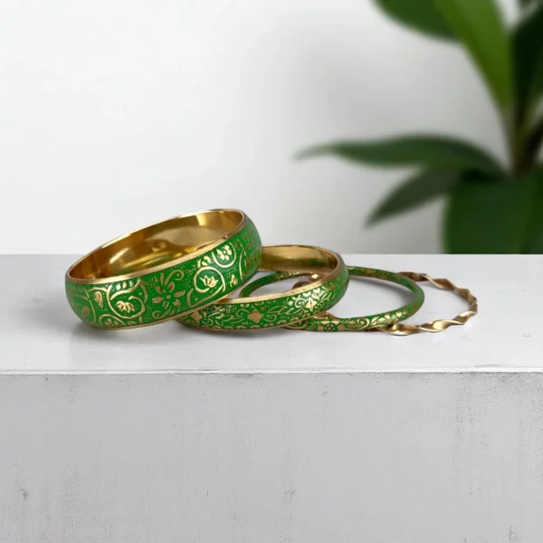 Sheltered Meadow Green Color Brass Bangles Set - Image 4