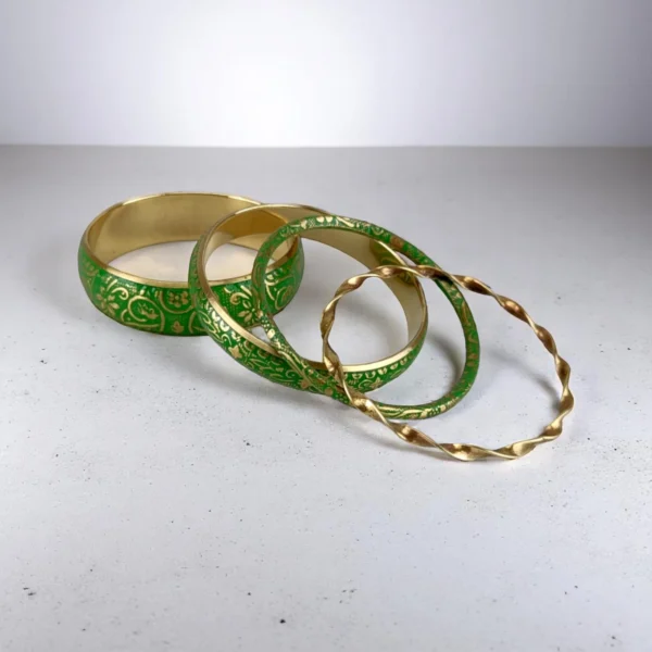 Sheltered Meadow Green Color Brass Bangles Set - Image 5