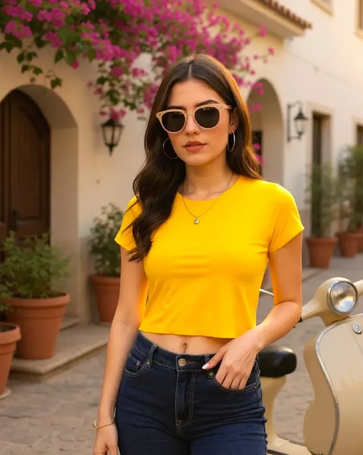 Trendy golden yellow crop top